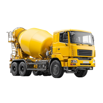 Yellow concrete mixer truck